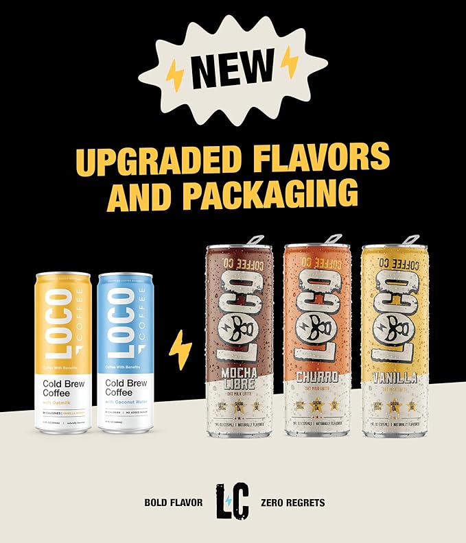 Loco Coffee Churro Latte 11 Ounce Can, 12 Count | Zero Sugar, 200mg Caffeine | Gluten Free and Dairy Free | Low Calorie Iced Coffee