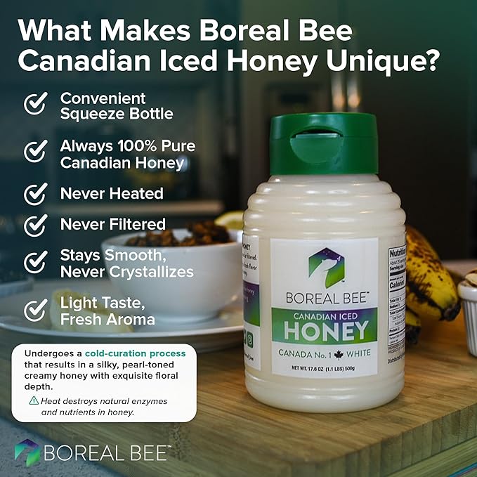 Boreal Bee Canadian Iced Honey – Smooth White Creamed Honey from Prairie Wildflowers Like Clover & Canola, Cold Bottled, Raw, Natural & Unfiltered, Never Heated, 35.2oz (2 Pack)