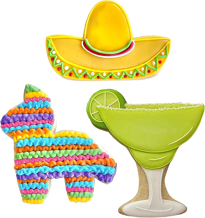 Cinco de Mayo Cookie Cutters 3-Pc Set Made in USA by Ann Clark, Pinata, Sombrero, Margarita Glass