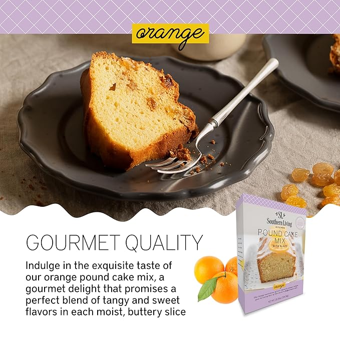 Southern Living Orange Pound Cake Mix, Gourmet, Moist, Buttery & Sweet Flavor with Easy Glaze, Perfect for 8-12 Servings, 1 Box