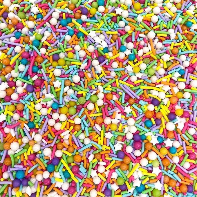 Manvscakes, pink sprinkles, valentines, cake sprinkles, gluten free, cookies, chocolate, fondant, princess topping, ice cream, edible, dessert decoration (Rainbow)