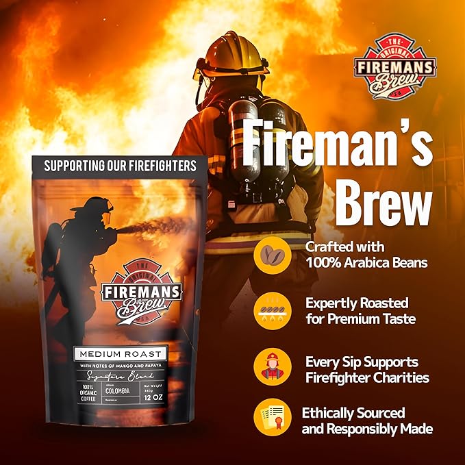 Firemans Brew Medium Roast Coffee ??Bold & Robust Ground Coffee ??100% Arabica Beans, Rich, Full-Bodied Flavor ??Freshly Roasted Gourmet Coffee ??Low Acid, Small Batch Coffee ??Supports Firefighter Causes