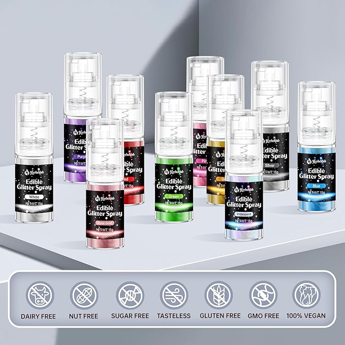 White Edible Glitter Spray - Herbeklab 15g Edible Glitter for Cakes, Food Grade Metallic Shimmer Powder, Edible White Spray for Cookie Decorating, Chocolate, Strawberries