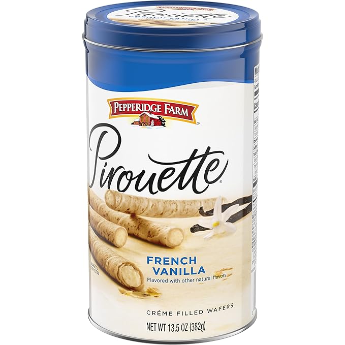 Pepperidge Farm Pirouette Cookies, French Vanilla Flavored Crème Filled Wafers, 13.5 Oz Tin (Pack of 4)