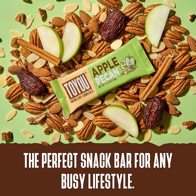 ToYou Chewy Fruit and Nut Bars - Healthy Protein Snacks | Apple Pecan - 1.41 Ounce (Pack of 12) | Soft Chewy, Vegan, Fiber-packed Granola Bars for Adults and Kids, Made with Natural Ingredients