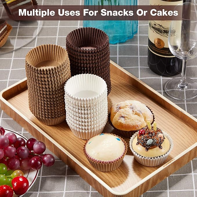 Zonon 1000 Counts Cupcake Liners for Baking Liners Paper Cupcake Wrappers Bulk Cup Cake Cases Muffin Baking Paper Cups for Candy Cooking(Brown White Nature,1.18 Inch-Mini Size)