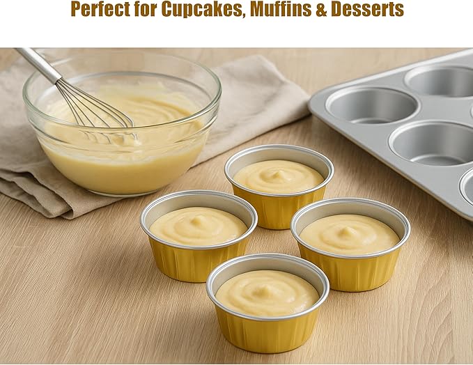 50 Pack Aluminum Foil Baking Cups ??3.35 Inch Disposable Cupcake Liners, Muffin and Dessert Cups, Oven Safe and Leak-Proof