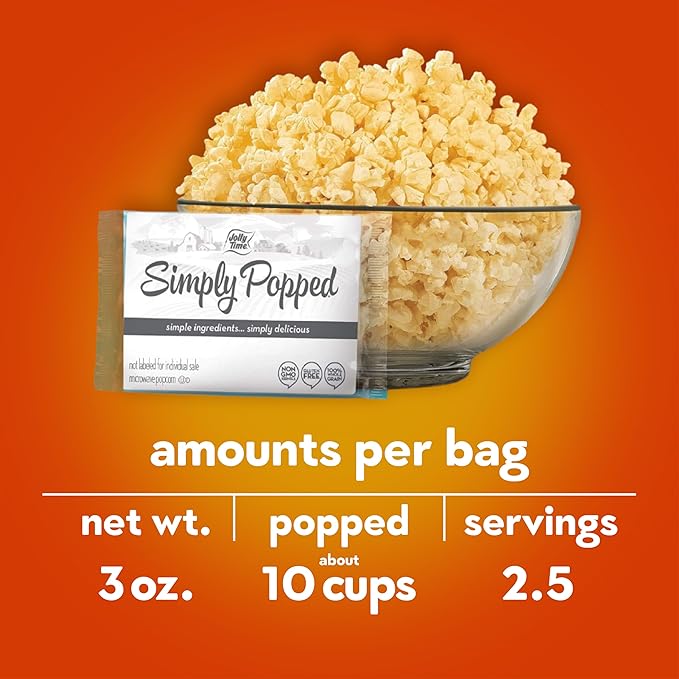 Jolly Time Simply Popped - Lightly Salted Microwave Popcorn, 3oz Sharing Bag, 3 Bags Per Carton (Simply Popped Butter, 3 Ounce (Carton of 3))