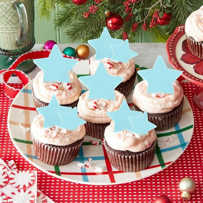 60 Pack Edible Star Cupcake Topper Twinkle Little Star Cupcake Picks Water Paper Little Star Theme Cupcake Decorations for Wedding Engagement Bridal Shower Birthday Party Supplies Blue