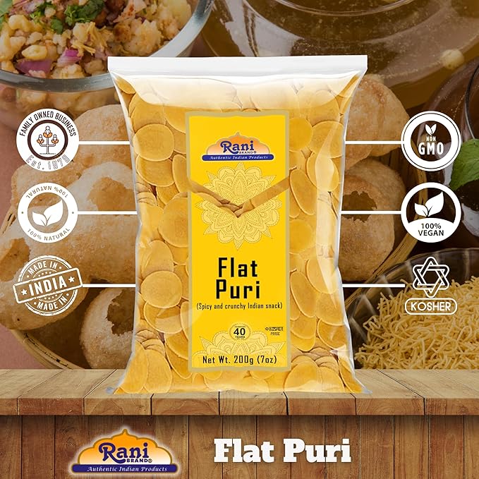 Rani Pani Puri Coins 7oz (200g) 80-85 Coins ~ Uncooked, Microwaveable wheat and Semolina Coins ~ All Natural | Vegan | NON-GMO