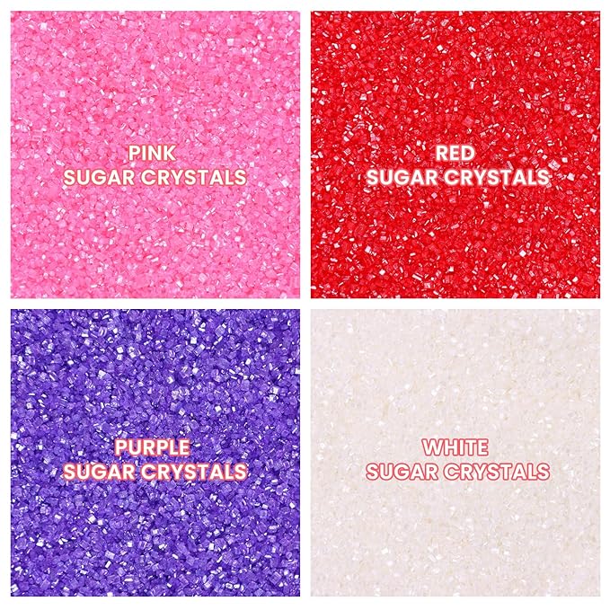 Valentine Sanding Sugar Edible Pink Red Purple Sugar Sprinkles for Cake Decorating Crystal Candy Sparkling Sanding Sugar for Cupcake Toppers Cookie Decorations Wedding Party Celebrations 6.5oz