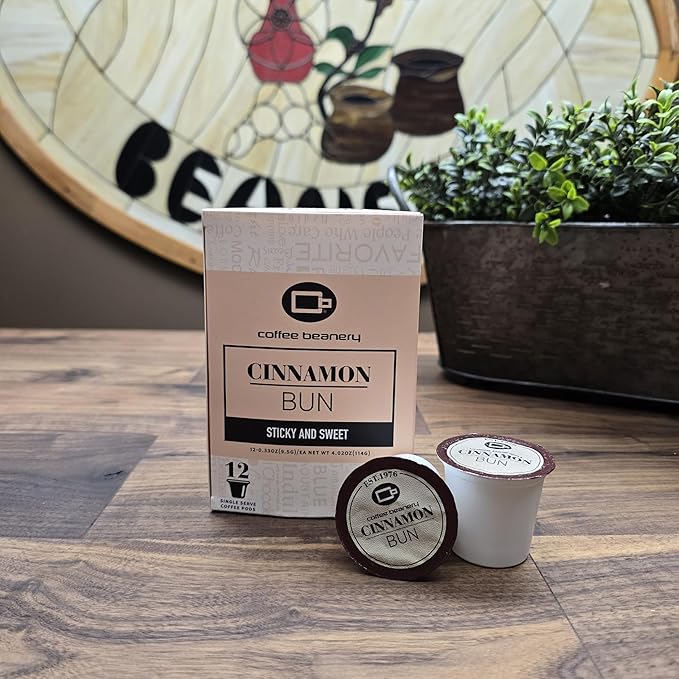 Cinnamon Bun Coffee Pods by Coffee Beanery | 12ct Flavored Coffee Pods Medium Roast Coffee Pods| 100% Specialty Arabica Coffee| Gourmet Coffee Pods