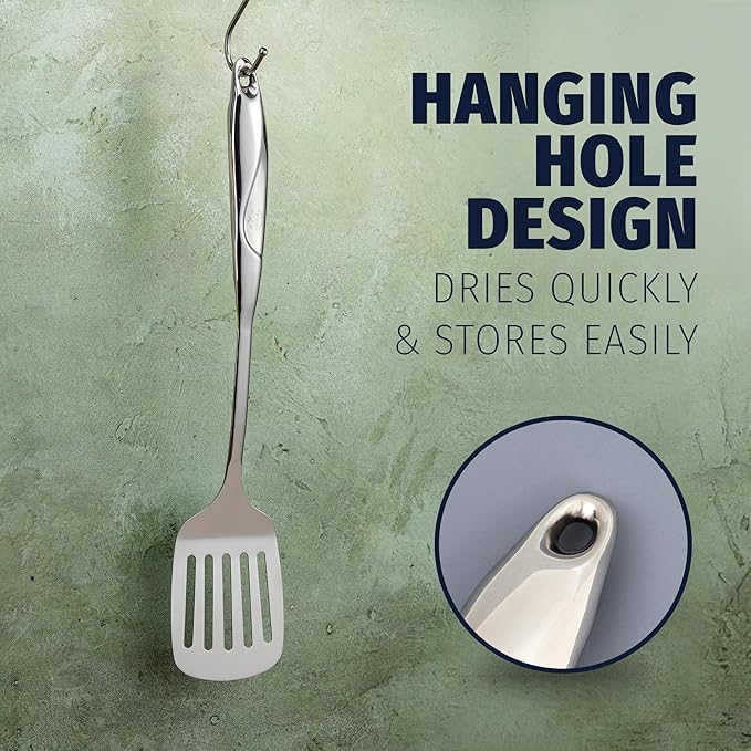 Zulay Kitchen Stainless Steel Metal Spatula ??Lightweight, Strong & Durable Metal Turner ??Easy to Use, Comfortable Grip, Heat Resistant & Dishwasher Safe ??Perfect for Home Cooks & Chefs (14.8")