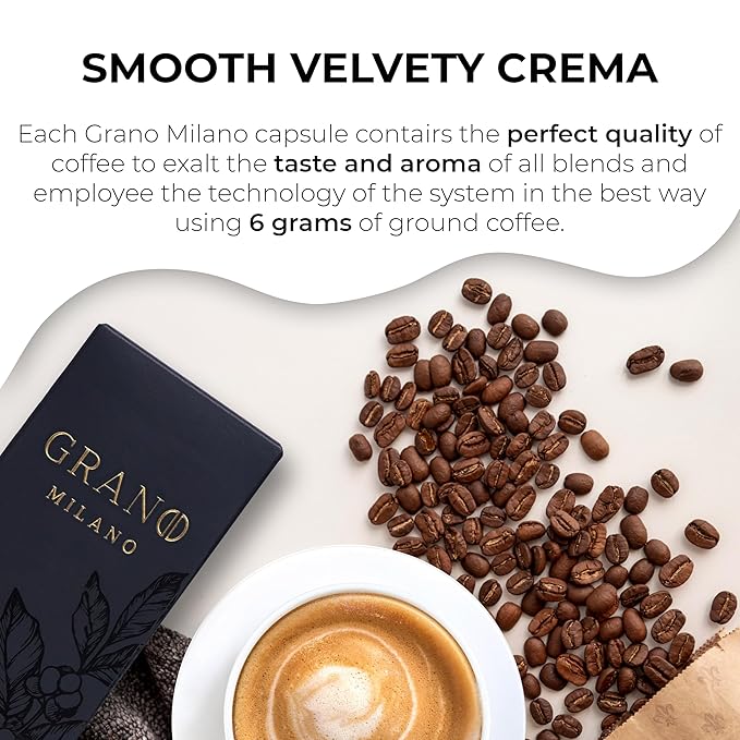 Grano Milano Lungo - 100 Espresso Pods Compatible with Nespresso Original line, 100% Arabica Medium Roast - Intensity 7/12, Coffee Capsules Made in Italy Espresso Coffee