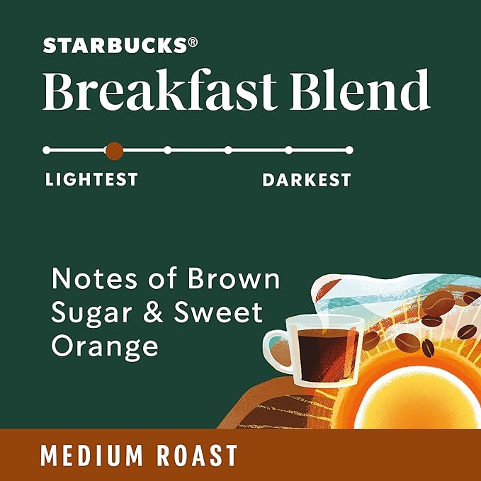 Starbucks Ground Coffee, Medium Roast Coffee, Breakfast Blend, 100% Arabica, 1 bag (18 oz)
