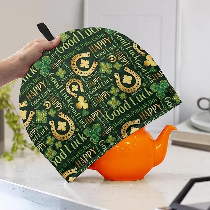 Hudotybom Four-Leaf Clover Tea Cozy for Teapot Insulated Large Teapot Cover to Keep Warm Tea Kettle Cover Machine Washable Coffee Pot Cloth Covers St Patrick Day Decorations