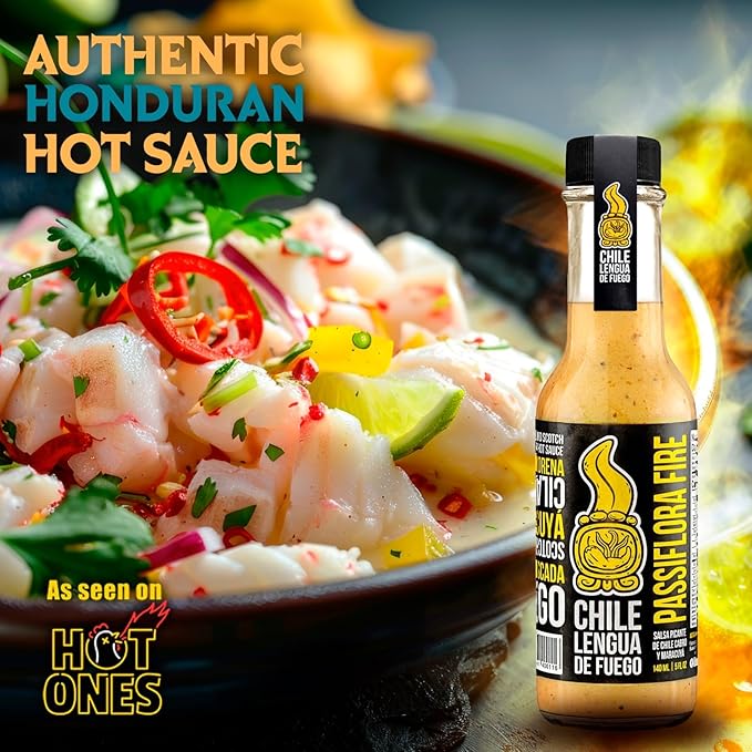 Hot Sauce | Chile Lengua de Fuego (Pack of 3, Passiflora Fire) – Passion Fruit & Scotch Bonnet Sauce with Smoked Garlic, Nutmeg & Clove