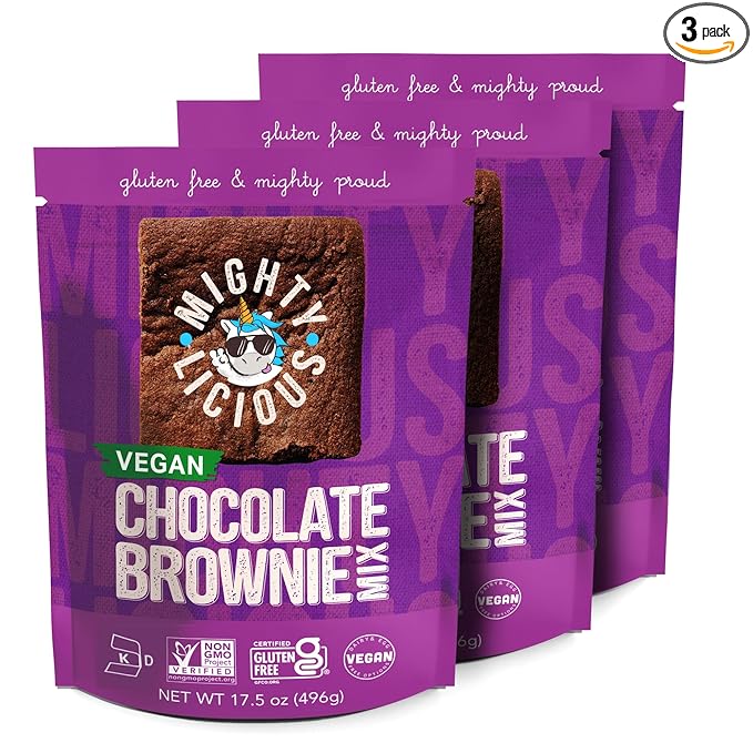 Mightylicious Chocolate Brownie Mix (Plant Based) ??Gluten-Free ??Non-GMO ??Egg-Free ??Kosher ??Dairy-Free ??Allergen Friendly ??Preservative Free ??Ideal for Baking ??3-Pack (52.5oz Total, 3.3lbs)
