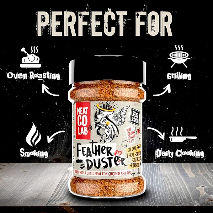 Angus & Oink | Feather Duster Rub | Sweet & Smoky Seasoning with Paprika, Orange, Lemon & Chipotle | Perfect for Chicken Wings & Pork | Versatile BBQ Rub | 200g
