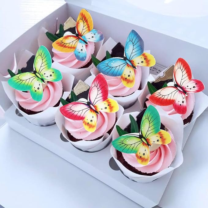 80 PCS Edible Wafer Paper Cupcake Toppers for Cake Decorating - Butterfly Themed Baby Shower, Wedding, Birthday Party Cupcake Decorations