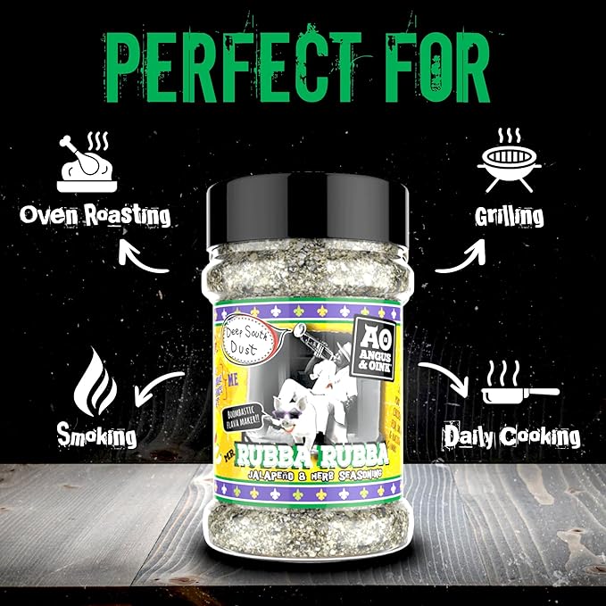 Angus & Oink | Rubba Rubba Jalapeno & Herb Seasoning | Authentic Creole and Cajun Flavours | Perfect for Shrimp, Pork, Fish, & Chicken | 200g
