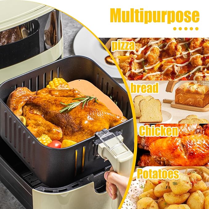 Air Fryer Parchment Paper Liners, 100 Pcs 9 Inch Square Air Fryer Liners, Unbleached Perforated Parchment Paper Sheets for Baking, Parchment Paper for Air Fryer and Bamboo Steaming Basket