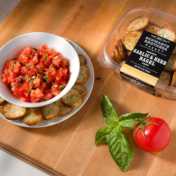 Schwartz Brothers Bakery, Bagel Chip Sampler, Everything & Garlic & Herb, Organic, Kosher, Artisanal, Vegan. Freshly baked 8oz containers. (Pack of 2)
