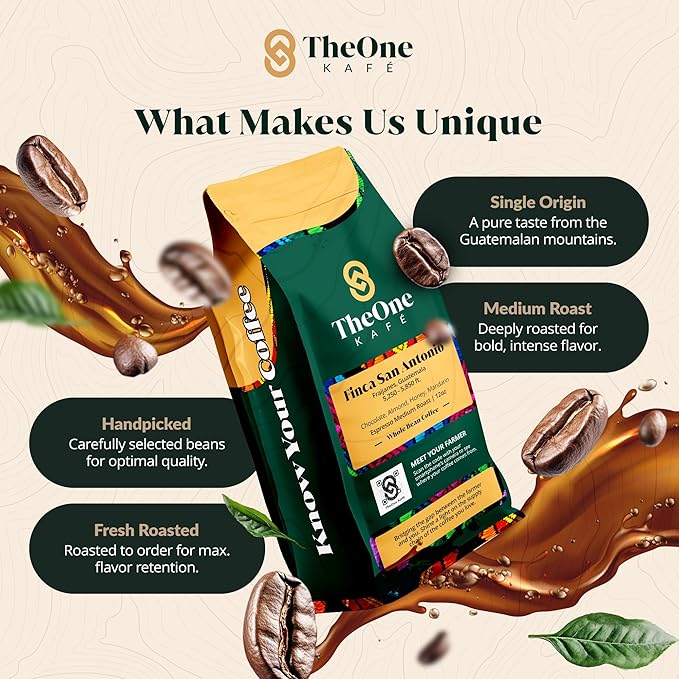 TheOne Kafé Guatemala Medium Roast Whole Bean Coffee ??Organic, Single Origin, Premium Specialty Coffee, Ethically Sourced, Smooth & Rich Flavor ??Fresh Roasted for Espresso, Drip, Pour Over ??12 oz
