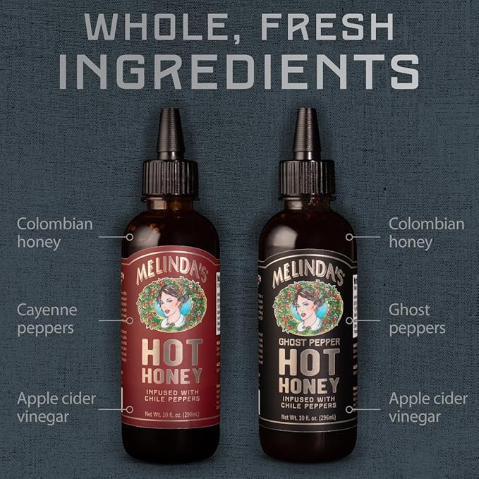 Melinda’s Hot Honey Collection - 10 oz, 2 Pack - Spicy Honey Sauce Variety Pack w/ Classic Hot Honey, Ghost Hot Honey - Sweet & Spicy Infused Honey