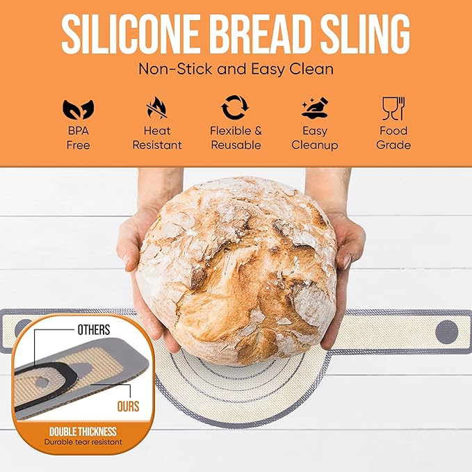 Complete Sourdough Starter Kit and Sourdough Bread Baking Supplies - Includes 9" Banneton Proofing Basket, 34oz Sourdough Starter Jar, Silicone Bread Sling, Scrapers, Bread Lame and Measuring Spoons