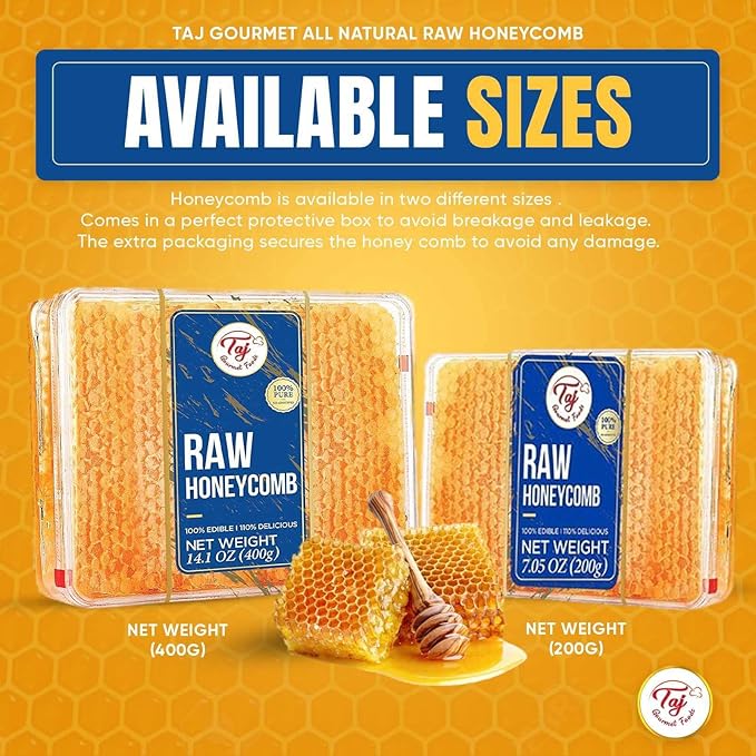 Great Bazaar All natural Raw Honeycomb 100% Honey Pure Turkish Raw Honey Comb - Honey Combs Raw Edible - Honey With Honeycomb 400g (14.10oz)