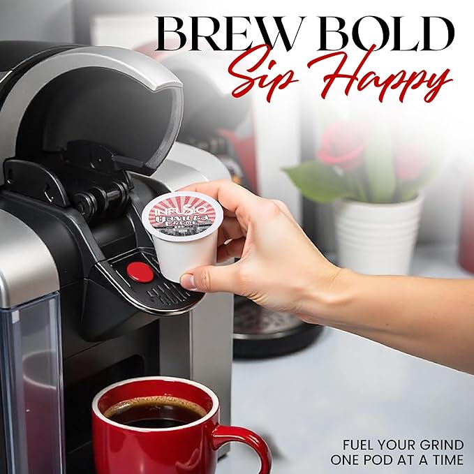 InfuSio Flavored Coffee Pods Variety Pack โ 96 Count, 12 Gourmet Medium Roast Dessert-Inspired Blends like Bananas Foster & Crรจme Brรปlรฉe, Compatible with Keurig K-Cup 2.0 Brewers
