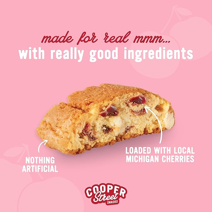 Cooper Street Twice-Baked Cherry White Chip Biscotti Cookies (16 oz) ??Over 50 Biscotti Cookies per Bag Loaded with Real Fruit, Traditional Italian Style Snacks - Dairy, Peanut & Soy Free, Kosher