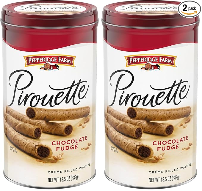 Pepperidge Farm Pirouette Cookies, Chocolate Fudge Créme Filled Wafers, 13.5 Oz Tin (Pack of 2)