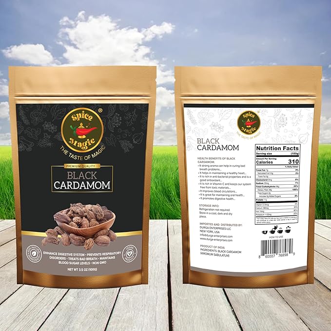Spice Magic Black Cardamom Pods (Kali Elachi) – Whole Indian Spice 3.5 oz (100 g) | Smoky Aroma | 100% Natural, Non-GMO, Vegan & Gluten-Free | Authentic Indian Origin.