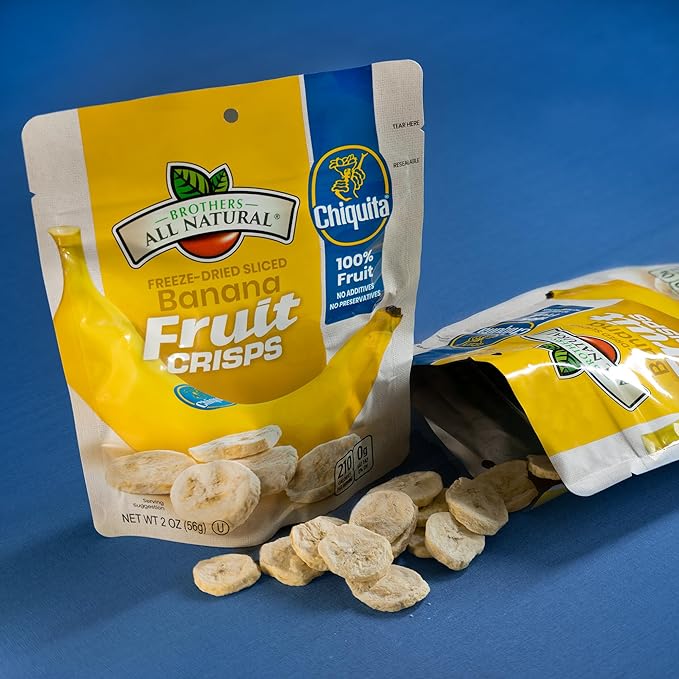 Brothers All Natural Freeze Dried Fruit Crisps, Chiquita Banana, 2 Oz (Pack of 8), Made with 100% Fruit, Gluten Free, Soy Free, Vegan, Heathy Snack, Resealable Pouch