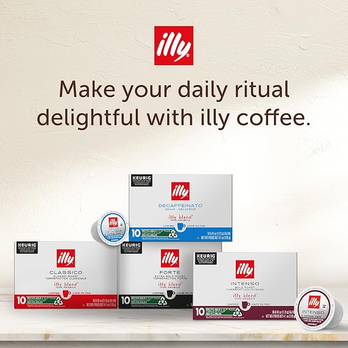 Illy Coffee K-Cups - Compatible Pods for Keurig Coffee Maker - Classico, Intenso, Brasile & Columbia Roasts - Variety - 10 Count (Pack of 6)