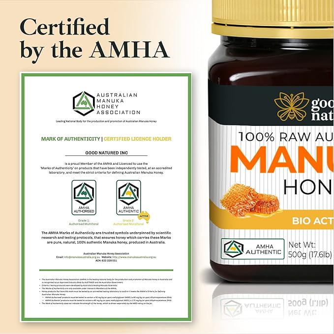 Raw Manuka Honey Certified MGO 100+ / 6+ Manuka With Antibacterial Activity - (NPA 6+) 500g (1.1lb) by Good Natured