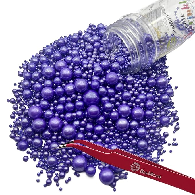 SE Si&Moos Purple Edible Pearls Purple Pearl Sprinkles for Cake Decorating Edible Cake Sugar Pearls Halloween Christmas Cookie Decorations Edible Cake Decorations for Cakes,Cupcakes Toppers 3.5 OZ with Tweezers