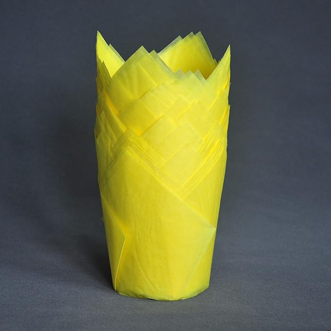 Large Greaseproof paper Wrappers Muffin Baking cupcake cups liners, 2-1/4" x 4" Natural,Red,Yellow 3 colours in a box Tulip Baking Cups Holders 125 pcs (Large) (125, Multi Red,Yellow,Natural)