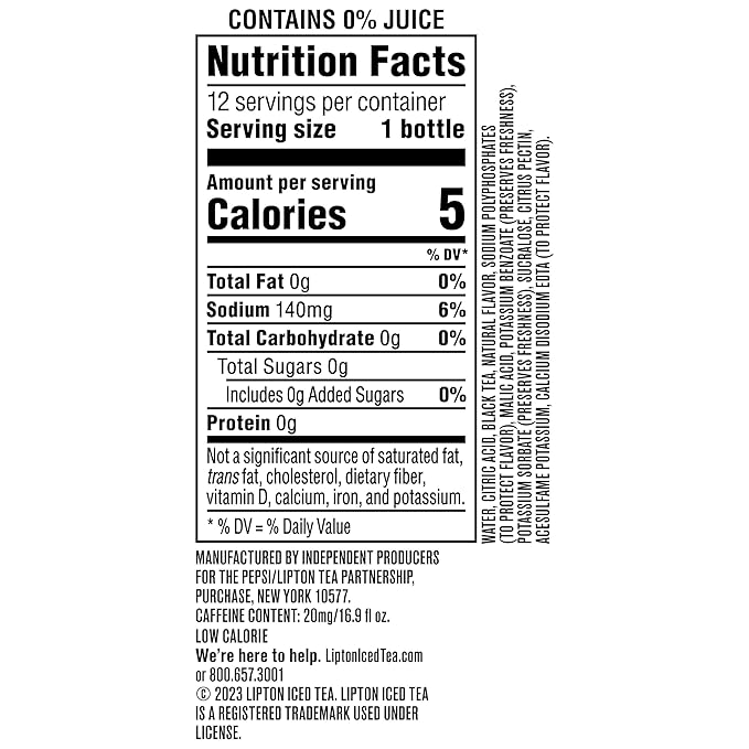 Lipton Diet Peach Iced Tea, 16.9 Fl Oz Bottles (Pack of 12)