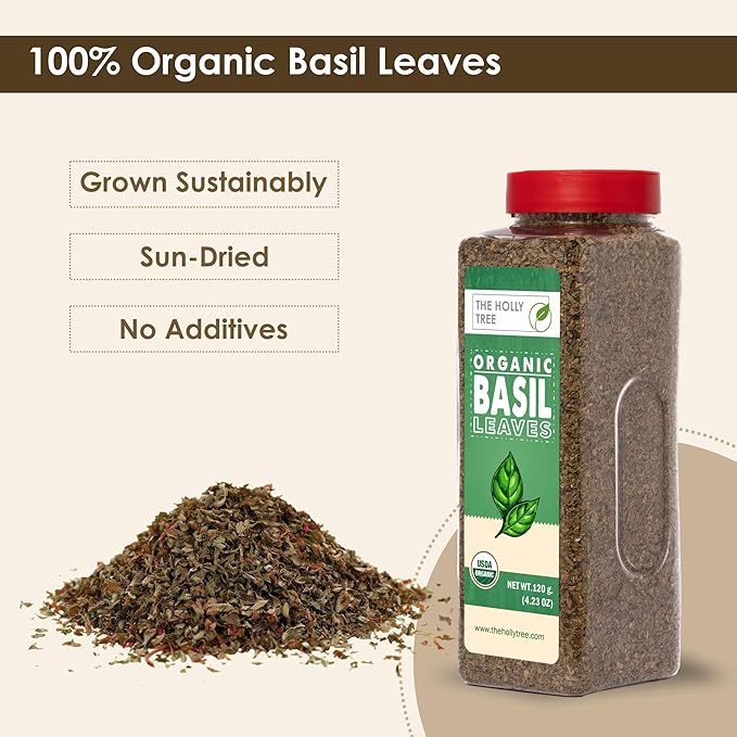 Organic Basil Leaves 4.23 oz – Dried Basil Seasoning with Fresh Flavor – USDA Organic, Kosher, Gluten Free – The Holly Tree