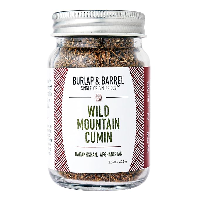 Burlap & Barrel Wild Mountain Cumin ??Savory, Aromatic, and Bright Umami Flavor ??Whole & Ground Cumin Seeds ??As Seen On Shark Tank - 1.8oz Glass Jar