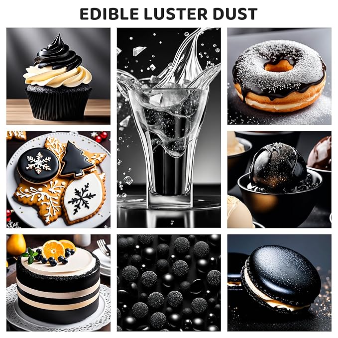 Luster Dust Edible - 15 Grams Food Grade Cake Dust Shimmer Powdered, Cherrysea Powder Luster Dust Food Coloring for Cocktails, Christmas Cookie Decorations, Cake, Drinks, Fondant, Candy - 15g/Bottle (9-Black)