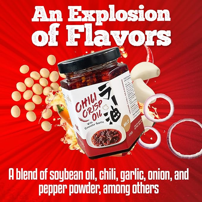 Fusion Select 525g Chili Crisp Oil - Crunchy Garlic Chili Oil, Umami Seasoning with Hot Peppers for Korean Ramen, Spicy Noodles, BBQ Meat, Dip, Stir Fry Sauce - Kitchen Condiment - Mild Spice