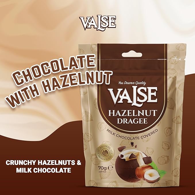 Chocolate Covered Hazelnuts Dragee, Milk Chocolate Covered Freeze Dried Hazelnuts Dragee, 2.47 oz Chocolate Covered Fruit, Chocolate Dipped Hazelnuts Dragee (Mini, Hazelnut)