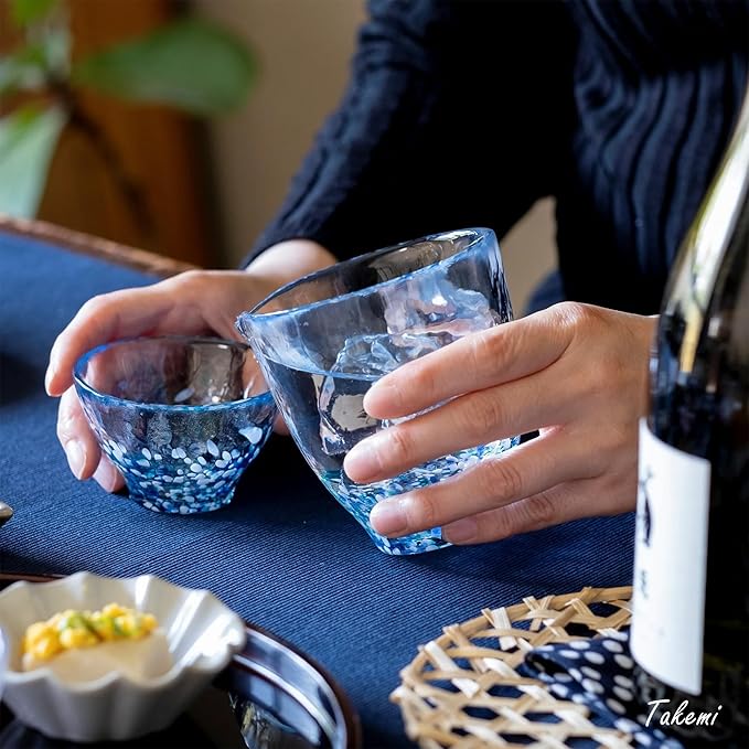 Japanese Handcrafted Sake Cups – Exquisite Artisan Glassware for Cold Sake & Shochu, Elegant Drinkware for Any Occasion, Made in Japan (Aajisai Sake Carafe, Carafe 8.4 fl oz - 250ml)