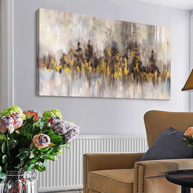 YDYSUNE Brown and Gold Abstract Wall Art Large Canvas Picture for Living Room, Bedroom, Office Moden Elegant Painting Wall Decor for Stylish Home Decoration Pictures 24x48Inch