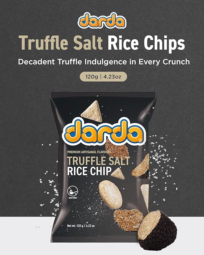 Darda Truffle Salt Rice Chips - Air-Popped Crispy Rice Chip Snacks with Tuffle Flavor, Low-Calorie Ksnack, Non-Fried, Zero Cholesterol, Light & Crunchy Snack Packs (4.23oz)