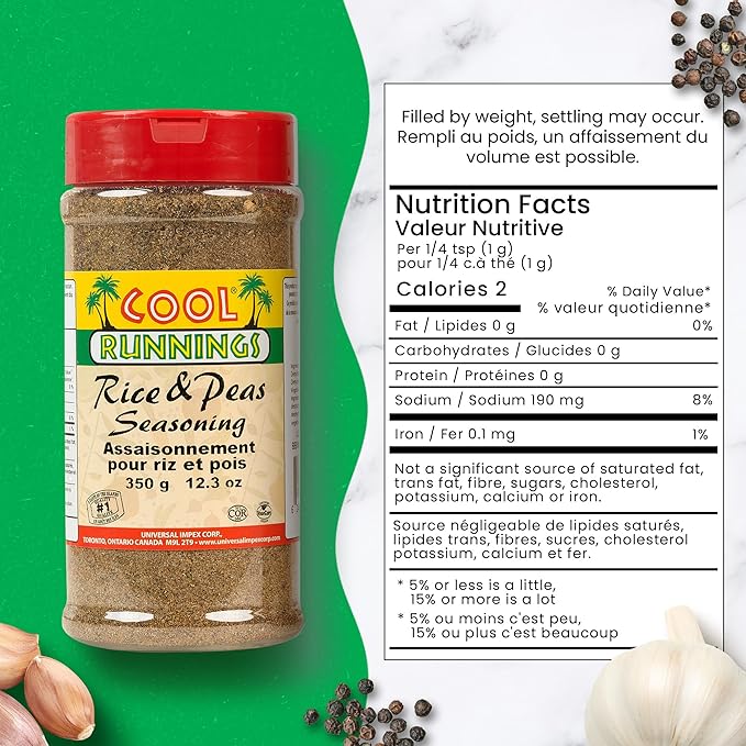 Cool Runnings Rice & Peas Seasoning, 350g - Traditional Jamaican Spice Blend for Authentic Rice and Peas, Ideal for Coconut Rice and Kidney Beans